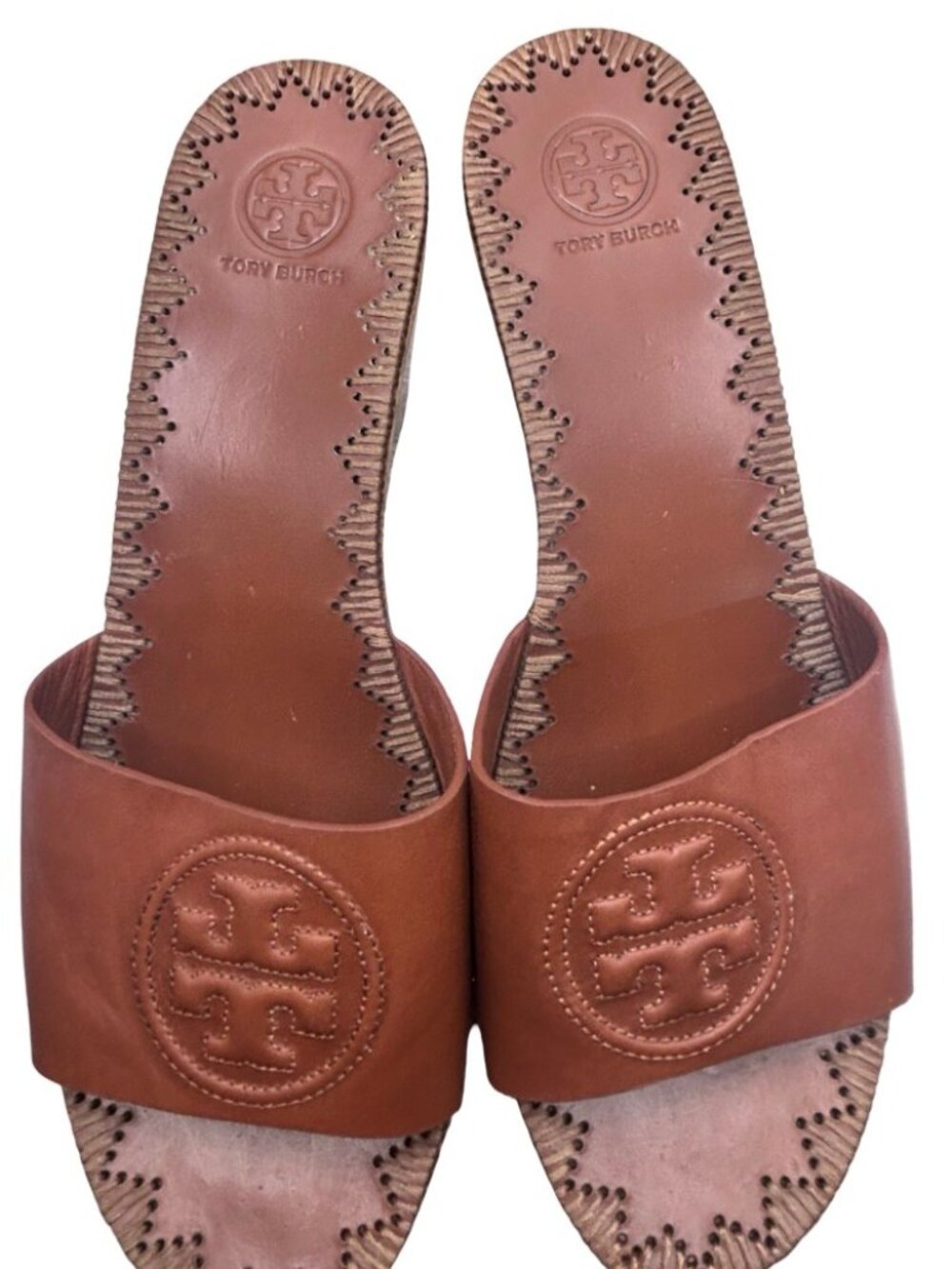 Tory Burch Patty Leather Platform Wedge Slides Brown Size 9.5 - Picture 2 of 12